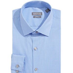 Kenneth Cole Reaction Slim-fit Dry-tek Check Dress Shirt-blue Jay-15.5-32/33